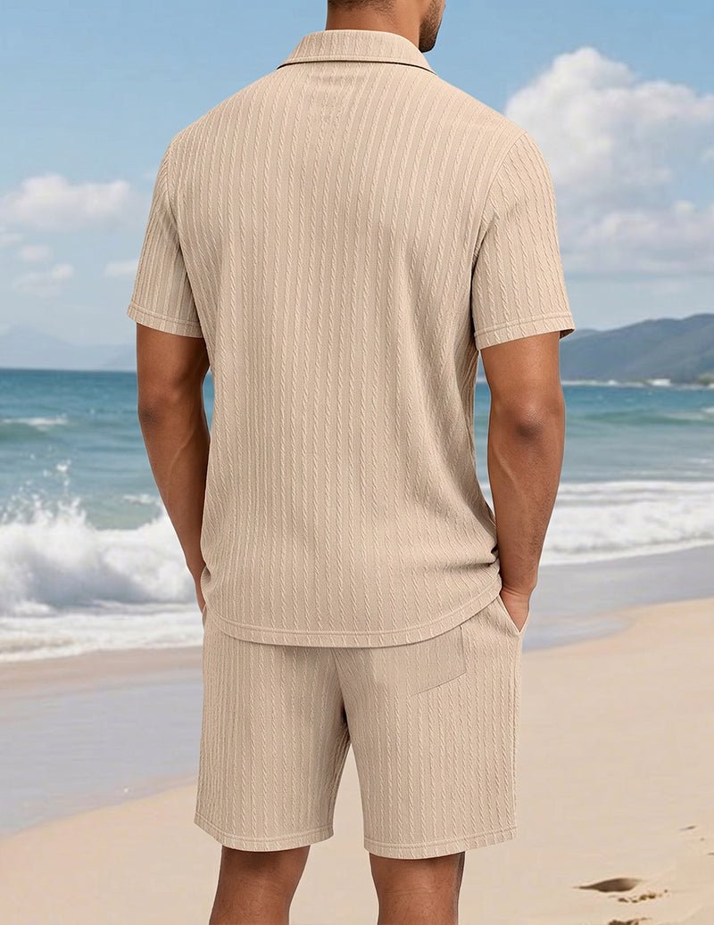 Men's Textured Shirt & Shorts Set - 2 Piece Casual Summer Outfit