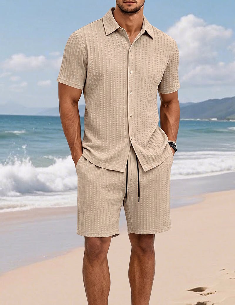 Men's Textured Shirt & Shorts Set - 2 Piece Casual Summer Outfit