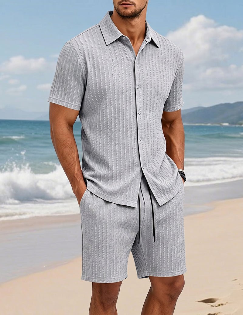 Men's Textured Shirt & Shorts Set - 2 Piece Casual Summer Outfit