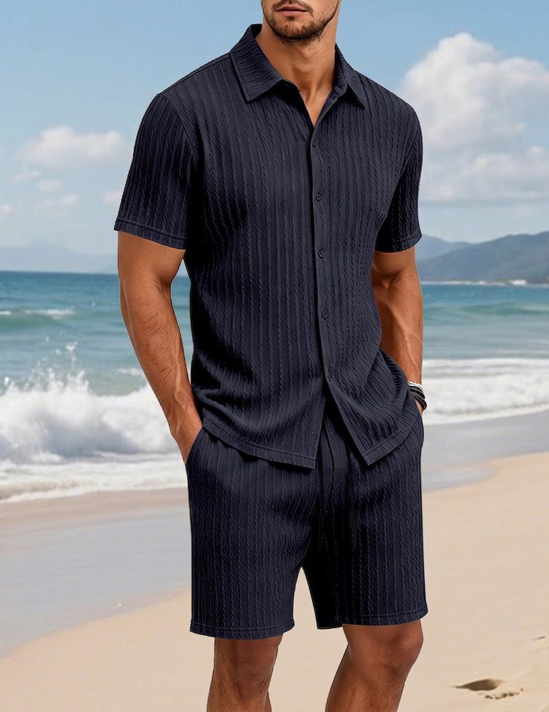 Men's Textured Shirt & Shorts Set - 2 Piece Casual Summer Outfit