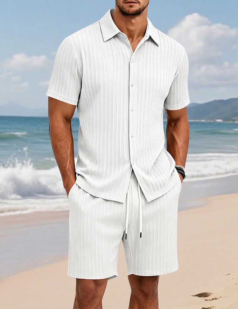 Men's Textured Shirt & Shorts Set - 2 Piece Casual Summer Outfit