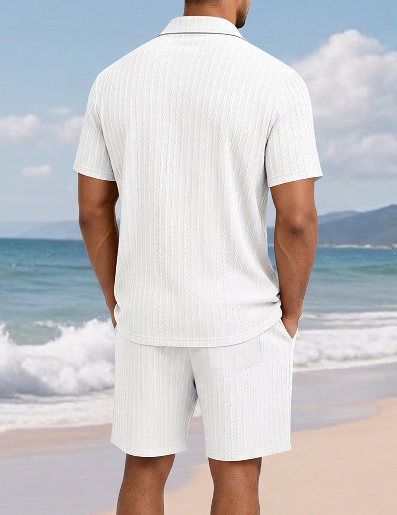 Men's Textured Shirt & Shorts Set - 2 Piece Casual Summer Outfit