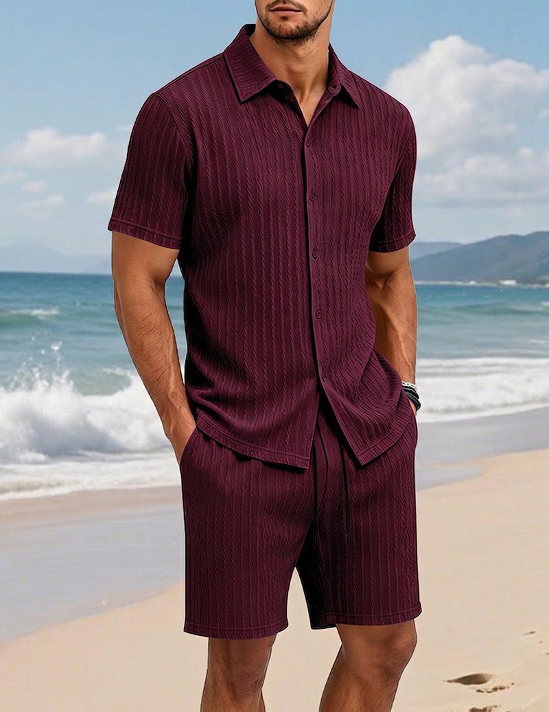 Men's Textured Shirt & Shorts Set - 2 Piece Casual Summer Outfit