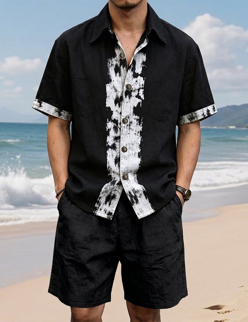 Men's Linen Colorblock Shirt & Shorts Set - 2 Piece Casual Summer Outfit