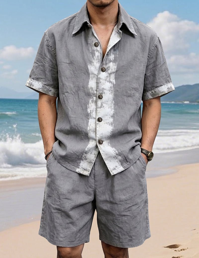 Men's Linen Colorblock Shirt & Shorts Set - 2 Piece Casual Summer Outfit