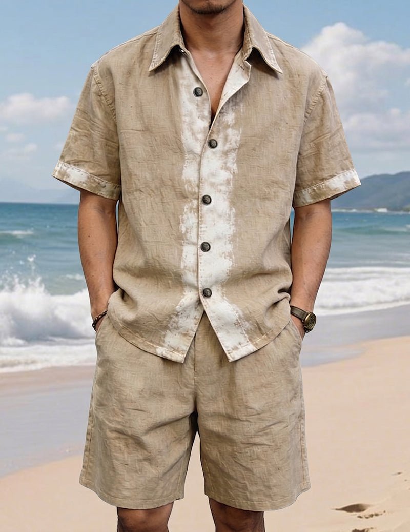 Men's Linen Colorblock Shirt & Shorts Set - 2 Piece Casual Summer Outfit