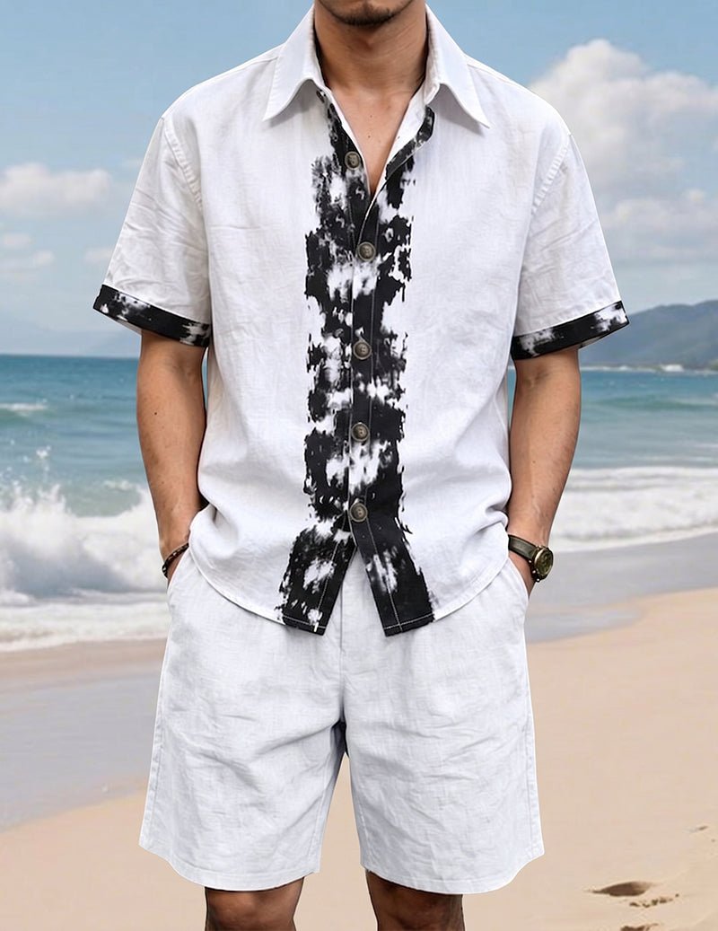 Men's Linen Colorblock Shirt & Shorts Set - 2 Piece Casual Summer Outfit