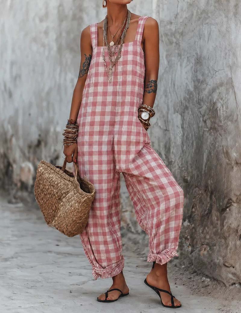 Ekouaer Women's Suspender Lounge Pants Soft 95% Polyester Homewear - Pink