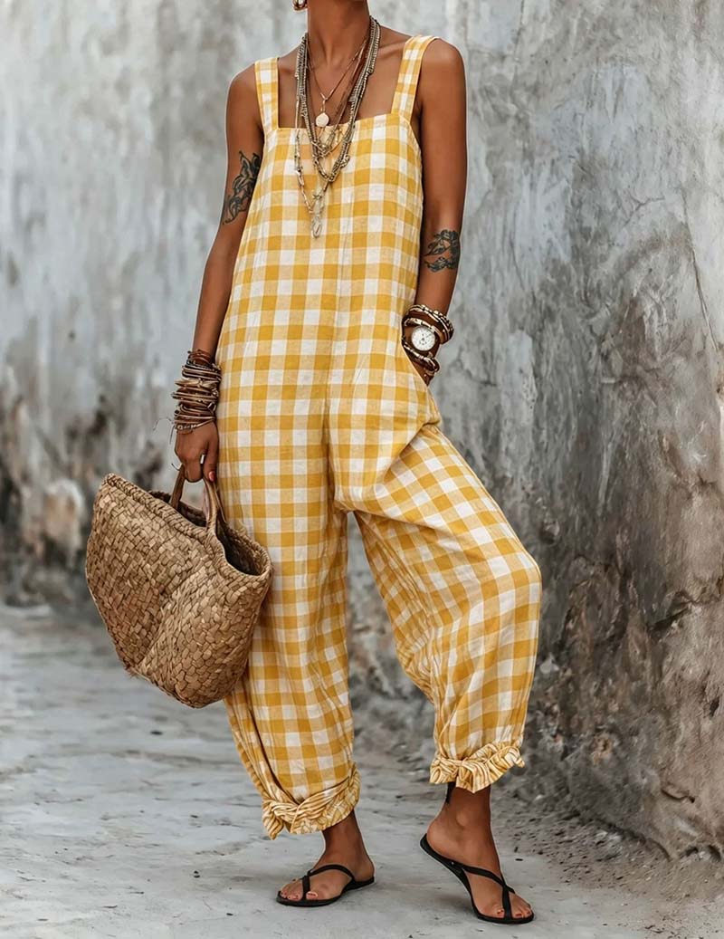 Ekouaer Women's Suspender Lounge Pants Soft 95% Polyester Homewear - Yellow