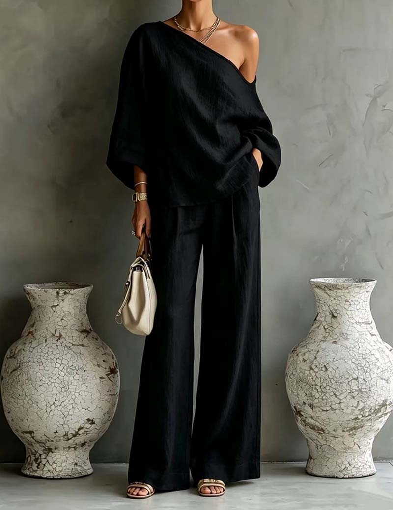 Ekouaer Women's Soft Lounge Set Soft 95% Polyester Homewear - Black