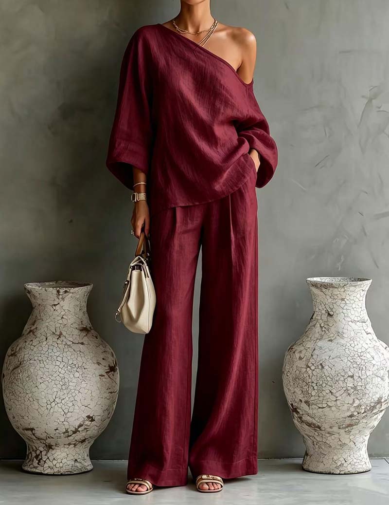 Ekouaer Women's Soft Lounge Set Soft 95% Polyester Homewear - Dark Red
