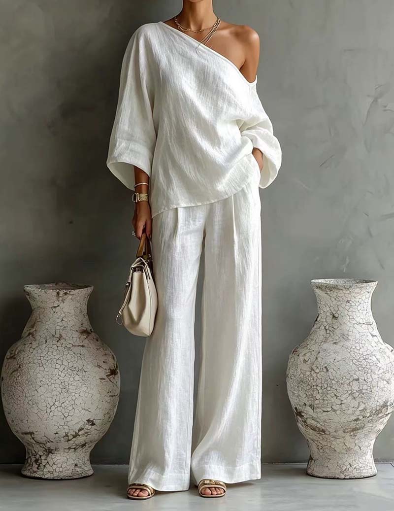Ekouaer Women's Soft Lounge Set Soft 95% Polyester Homewear - White