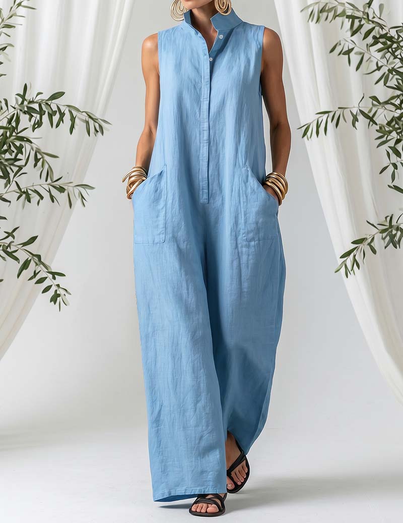 Ekouaer Women's Ribbed Loungewear Jumpsuit Soft 95% Polyester Homewear - Sky Blue