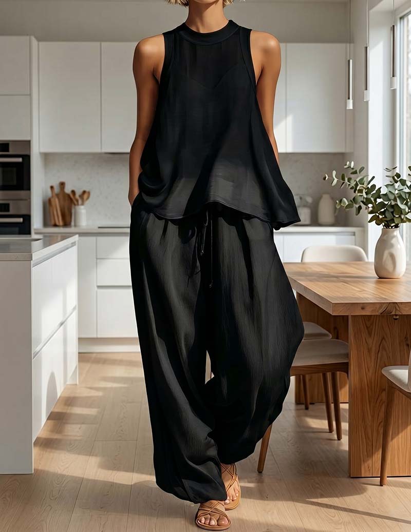 Ekouaer Women's Soft Lounge Set Soft 95% Polyester Homewear - Black
