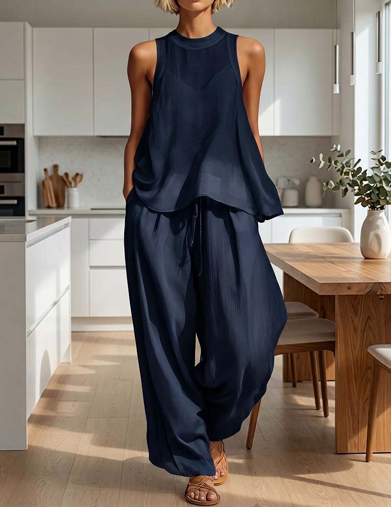 Ekouaer Women's Soft Lounge Set Soft 95% Polyester Homewear - Navy Blue
