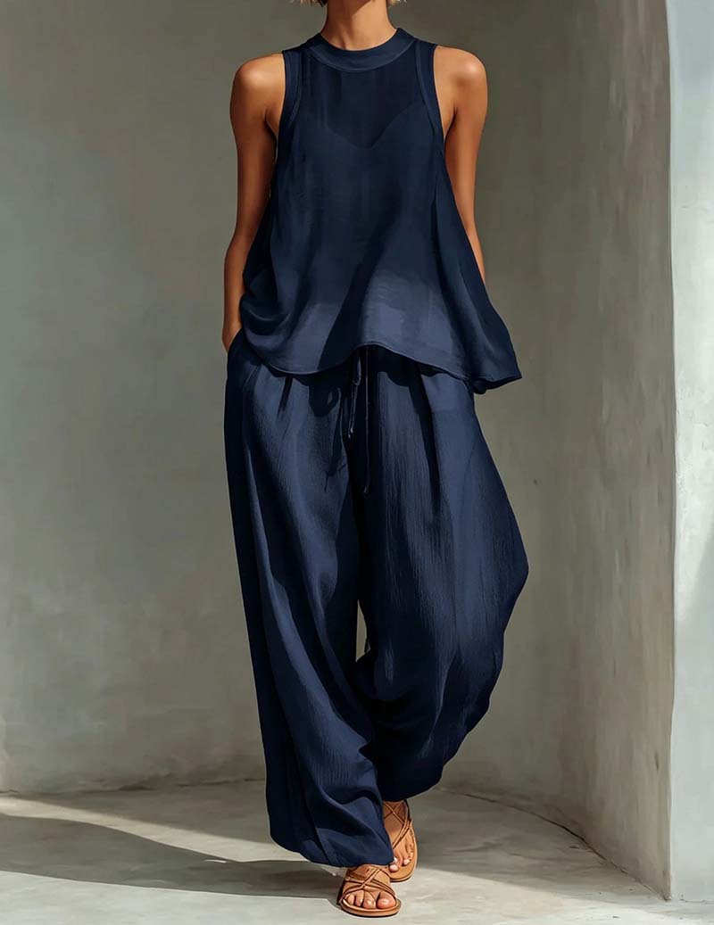 Ekouaer Women's Soft Lounge Set Soft 95% Polyester Homewear - Navy Blue