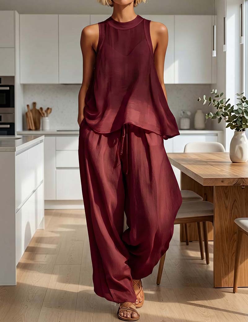 Ekouaer Women's Soft Lounge Set Soft 95% Polyester Homewear - Wine Red