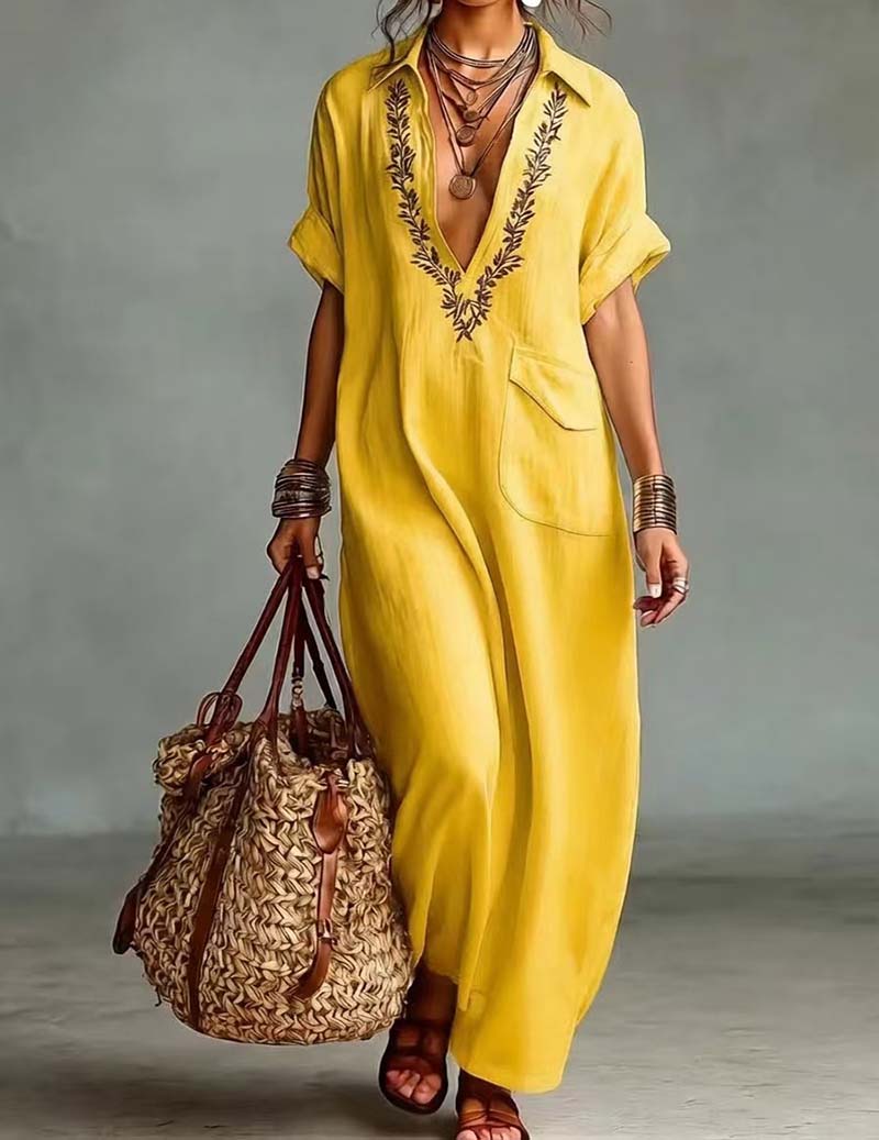 Ekouaer Women's Soft Sleepwear Lounge Dress Soft 95% Polyester Homewear - Yellow