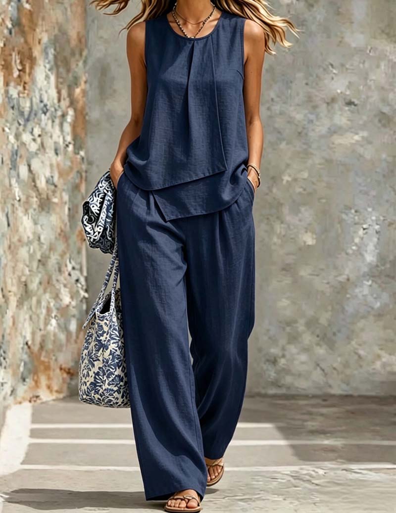 Ekouaer Women's Soft Lounge Set Soft 95% Polyester Homewear - Navy Blue