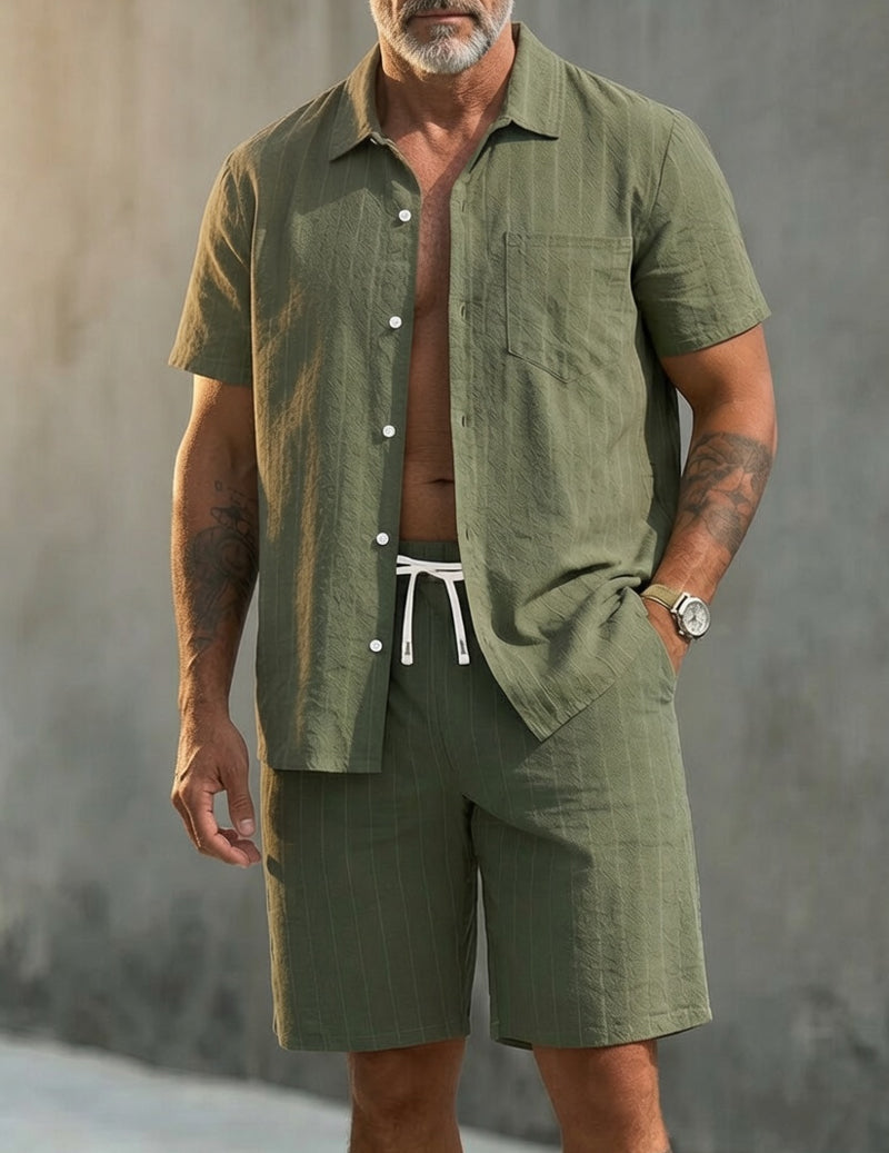 Men's Linen Blend Short Sleeve Shirt and Shorts Set