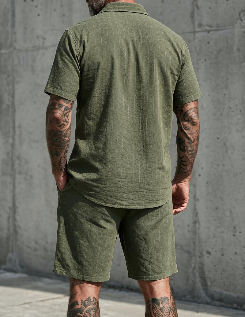 Men's Linen Blend Short Sleeve Shirt and Shorts Set