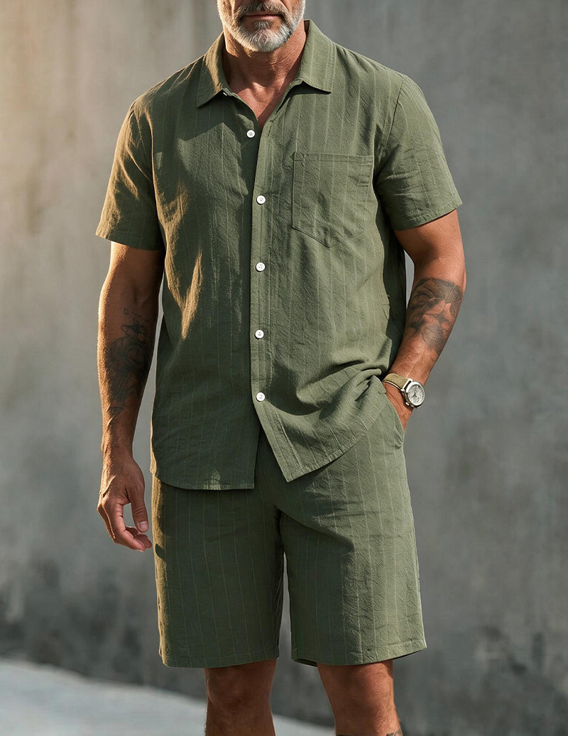 Men's Linen Blend Short Sleeve Shirt and Shorts Set