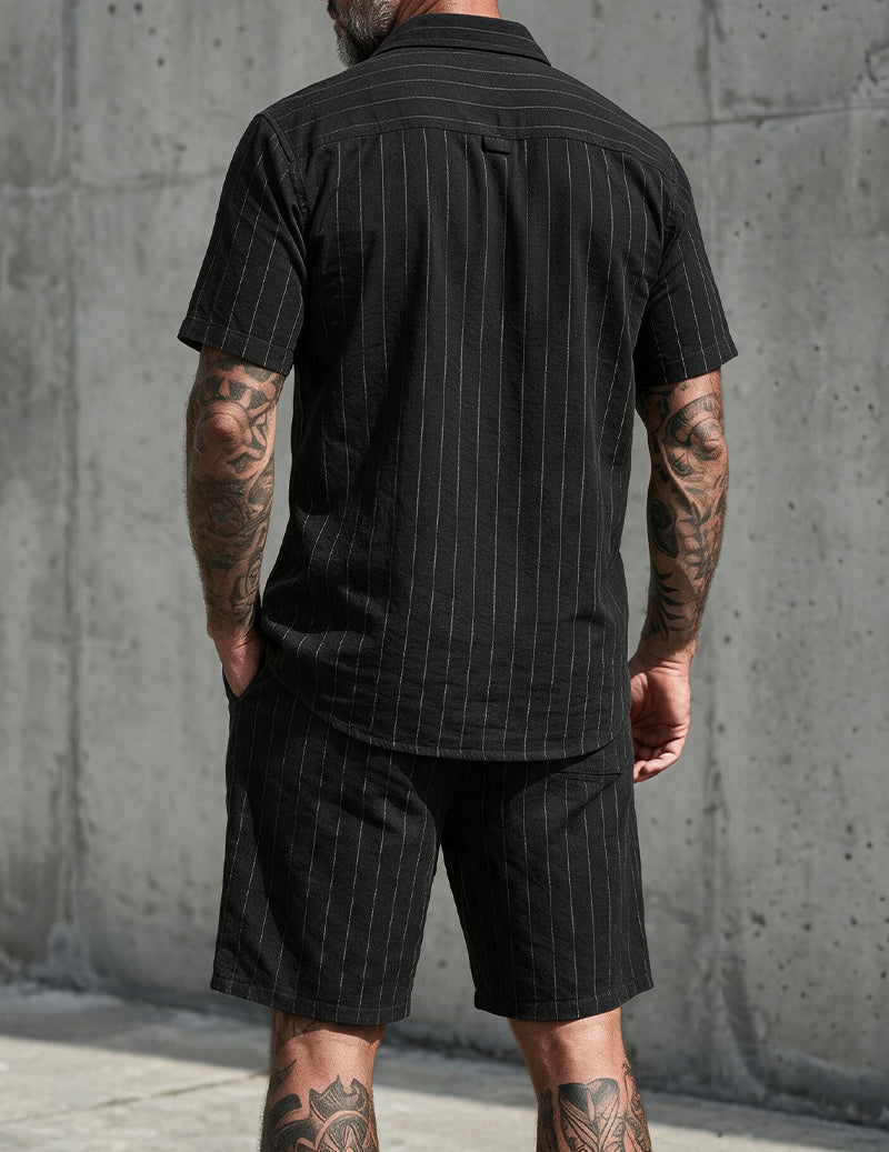 Men's Linen Blend Short Sleeve Shirt and Shorts Set