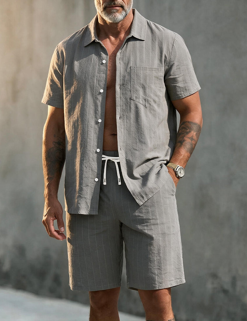 Men's Linen Blend Short Sleeve Shirt and Shorts Set