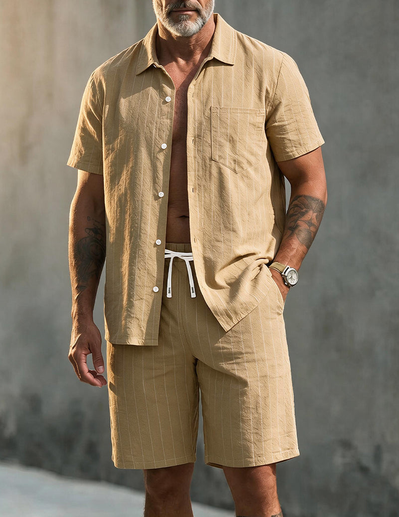 Men's Linen Blend Short Sleeve Shirt and Shorts Set