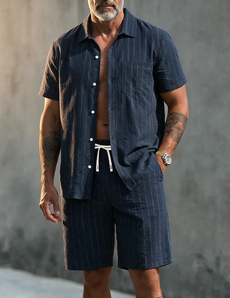 Men's Linen Blend Short Sleeve Shirt and Shorts Set