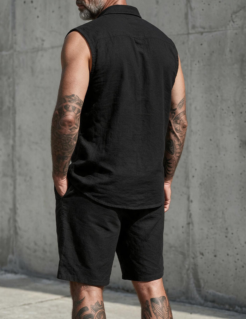 Men's Linen Blend Short Sleeve Shirt and Shorts Set