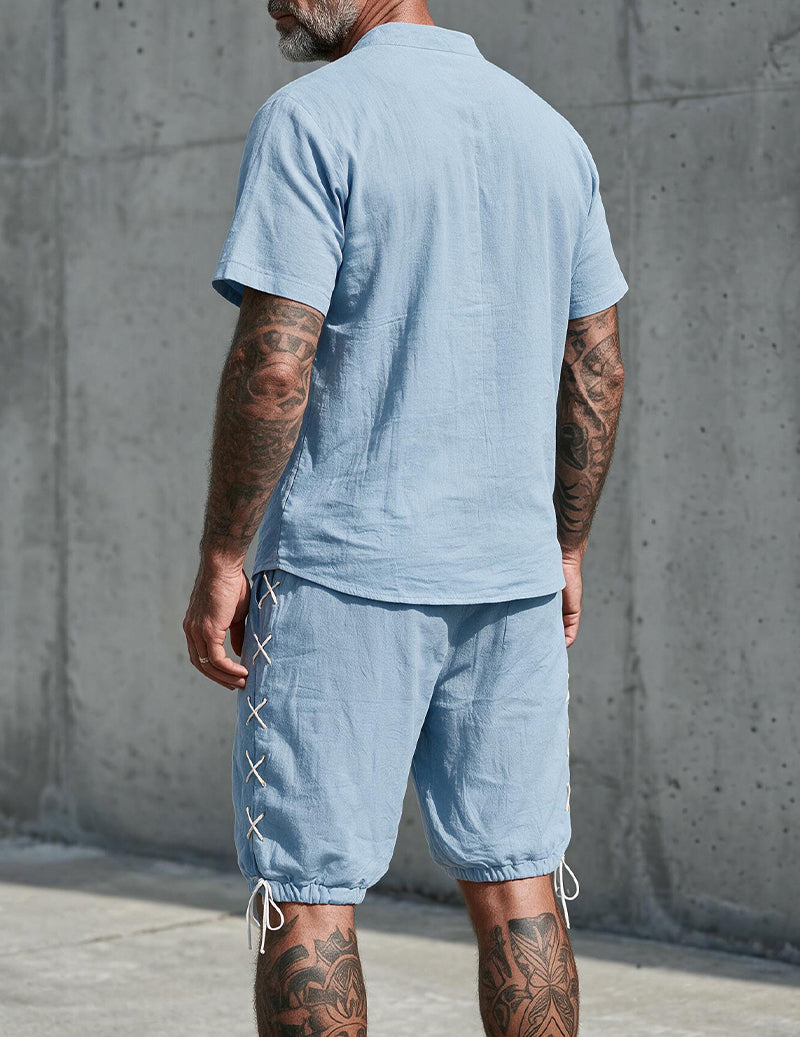 Men's Linen Blend Short Sleeve Shirt and Shorts Set
