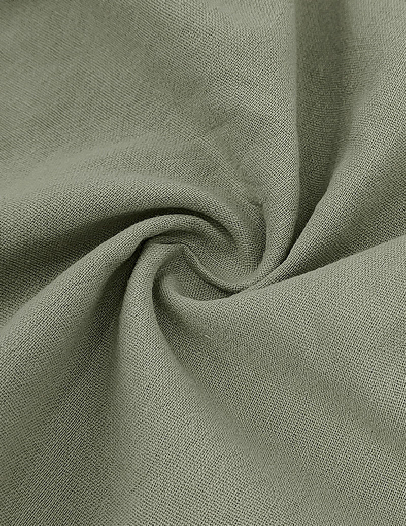 Close-up of army green linen fabric with visible woven texture