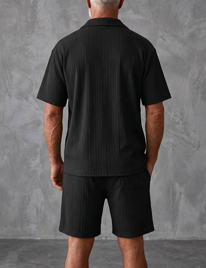 Striped Camp-Collar Shirt and Shorts Set