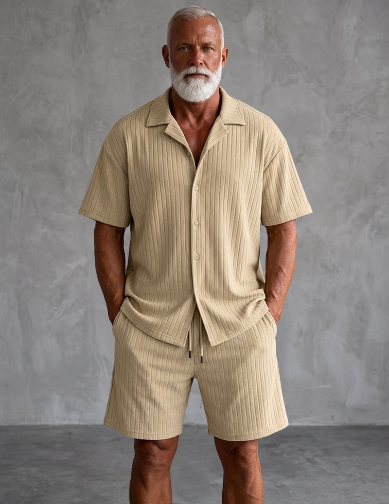 Striped Camp-Collar Shirt and Shorts Set