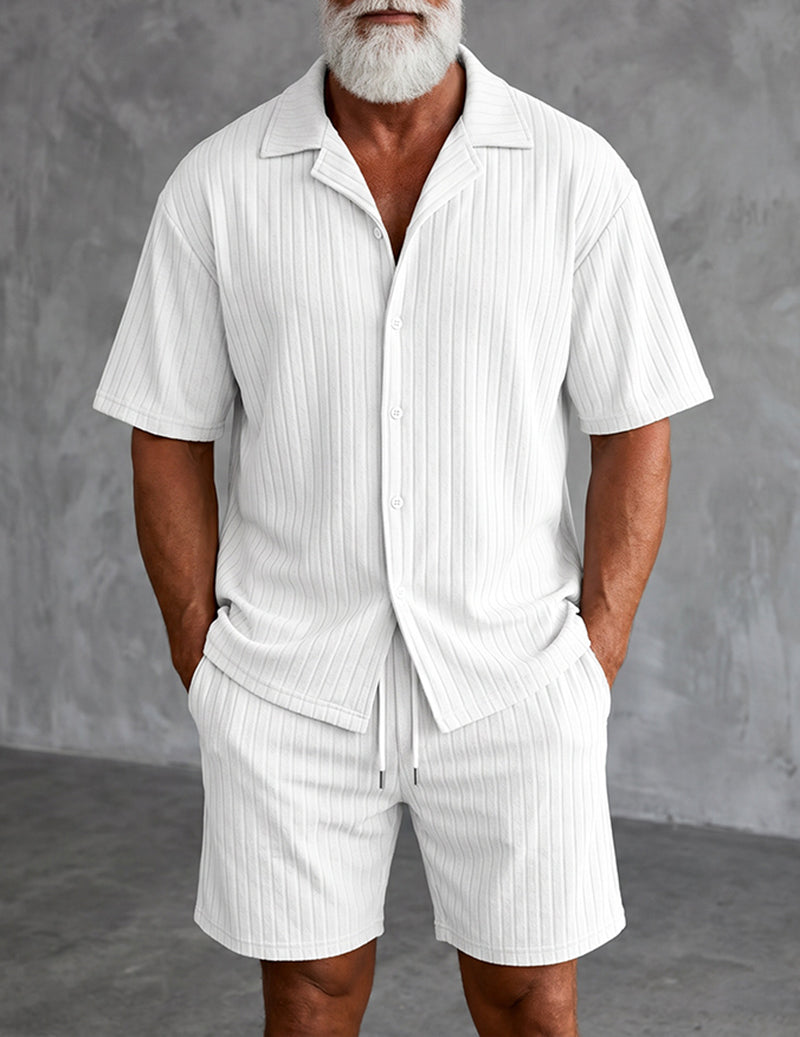Striped Camp-Collar Shirt and Shorts Set