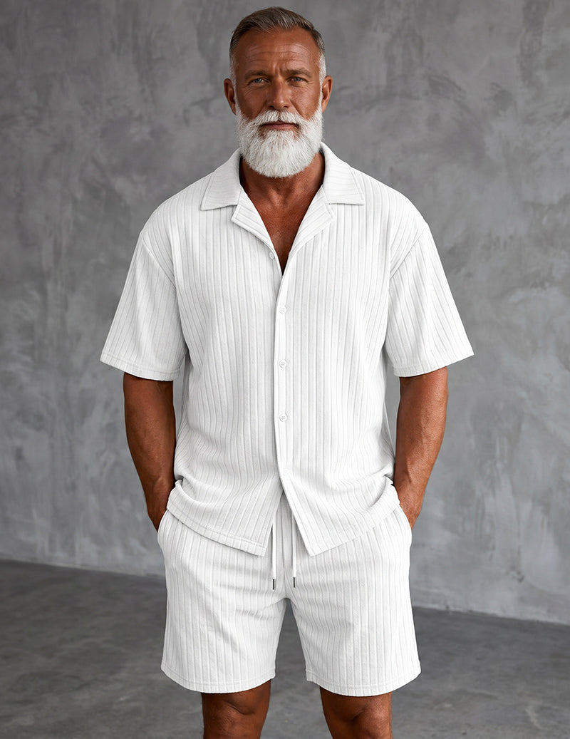 Striped Camp-Collar Shirt and Shorts Set