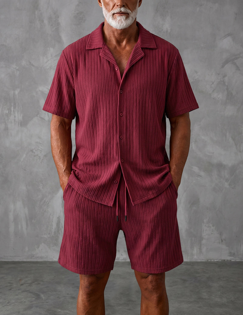 Striped Camp-Collar Shirt and Shorts Set