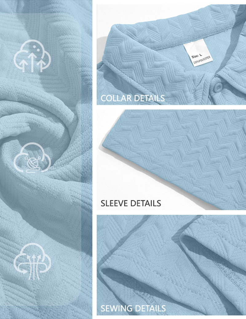 Textured Open-Collar Polo Shirt and Shorts Set