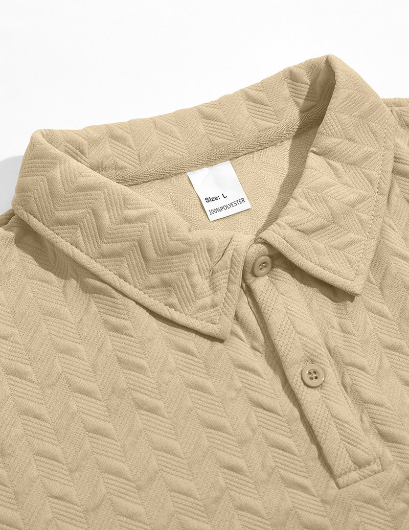 Textured Open-Collar Polo Shirt and Shorts Set