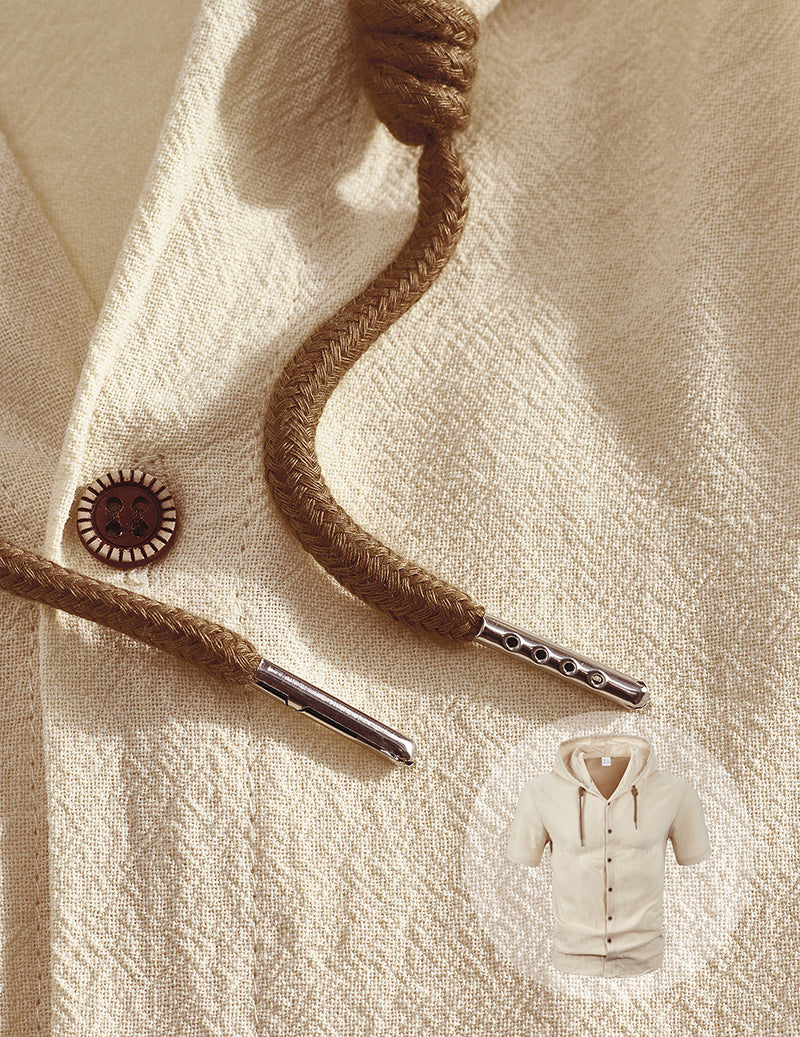 Short-Sleeve Hooded Button-Front Linen Shirt