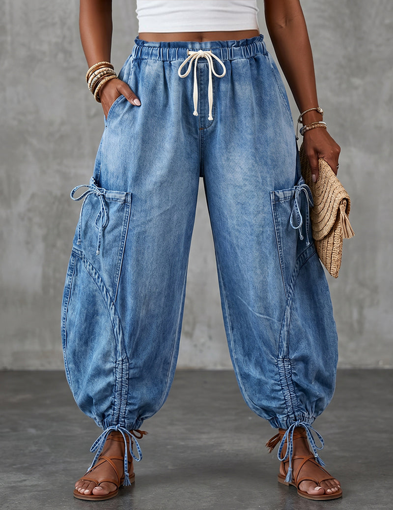 Denim-Style Multi-Pocket Cargo Jogger Pants