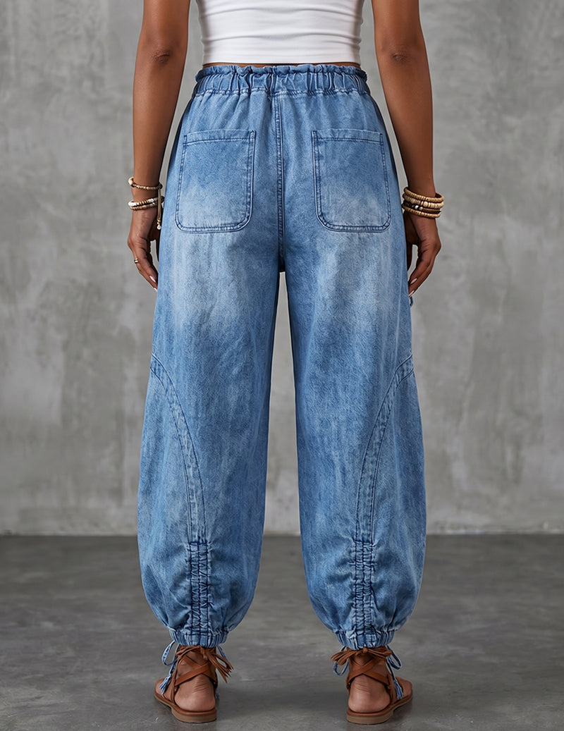 Denim-Style Multi-Pocket Cargo Jogger Pants