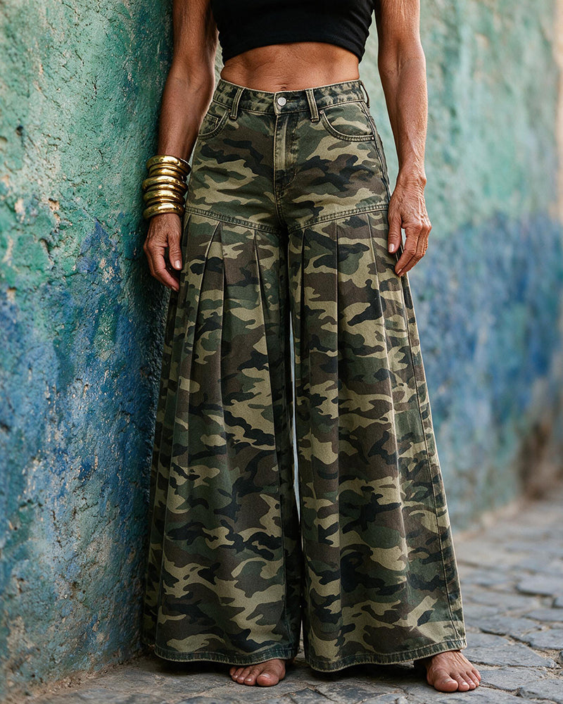 Ekouaer Camo Denim Straight Leg Pants