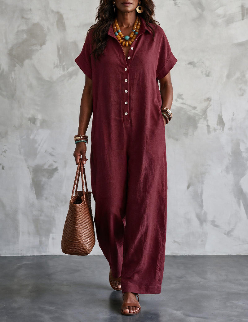 Short Sleeve Wide Leg Jumpsuit
