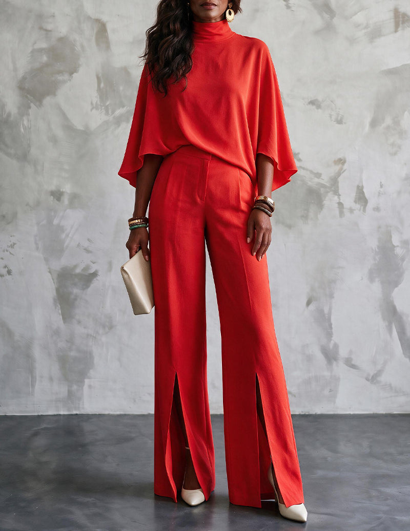Short Sleeve Top and Wide Leg Pants Lounge Set