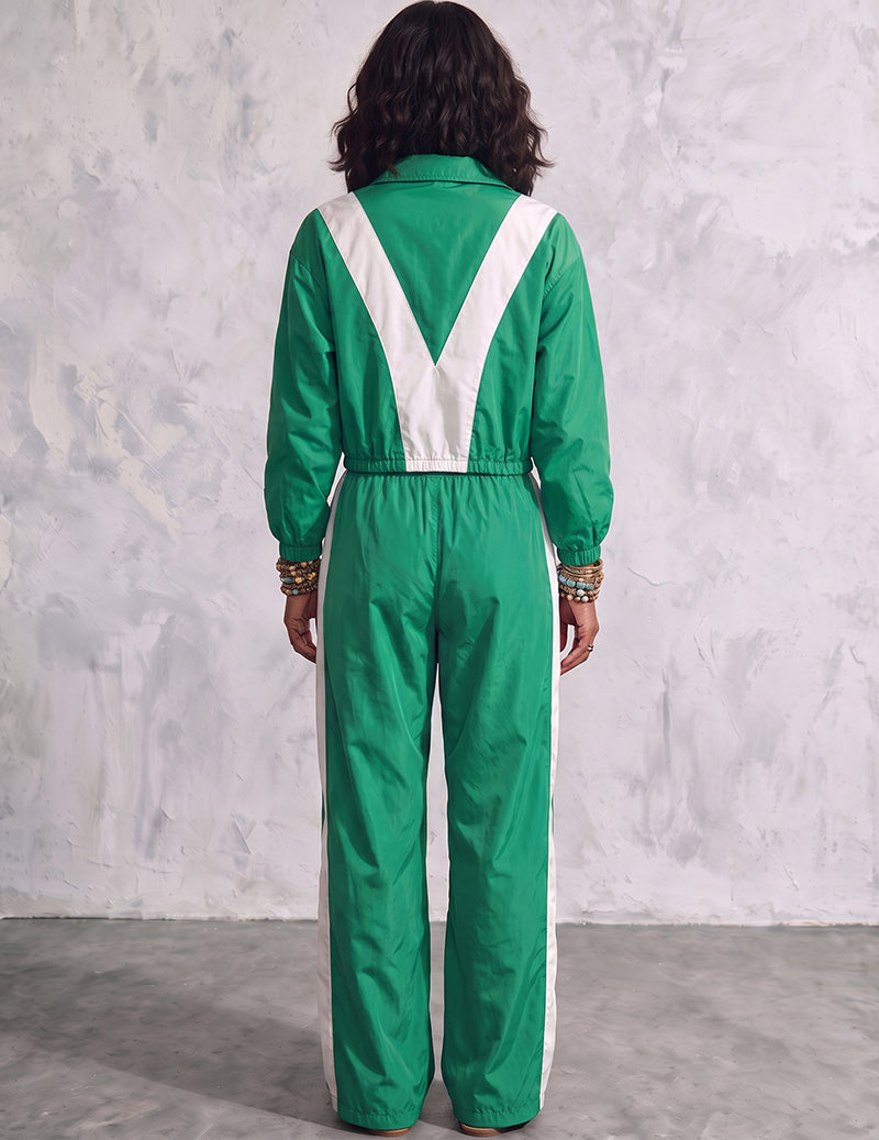Ekouaer 2 Piece Tracksuit Woven Patchwork Loose Jacket Pants Set