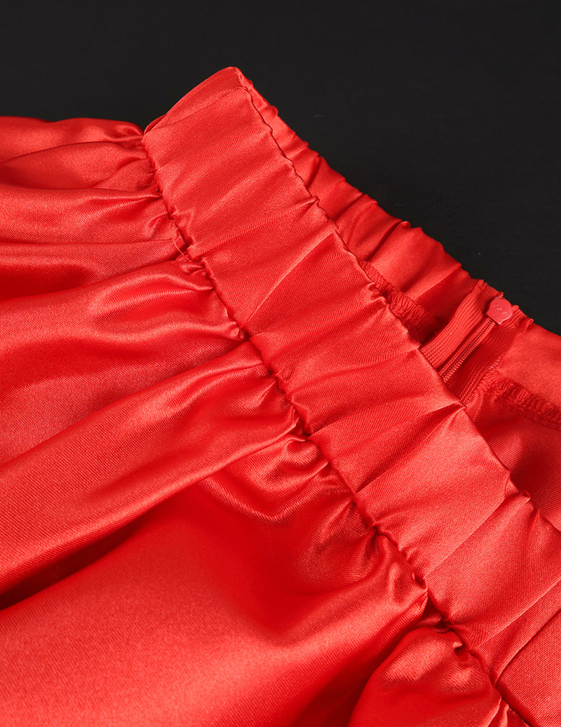 Ekouaer Satin Bow High Waist Tiered Midi Skirt Party Cocktail Skirt