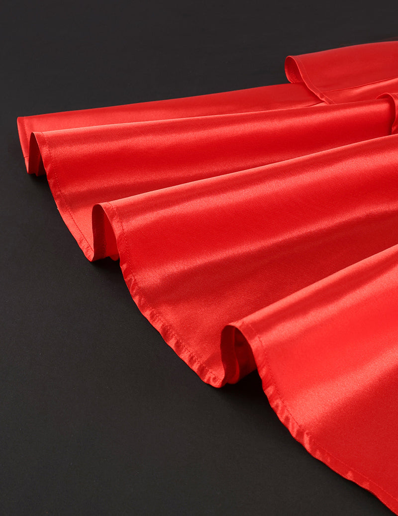 Ekouaer Satin Bow High Waist Tiered Midi Skirt Party Cocktail Skirt