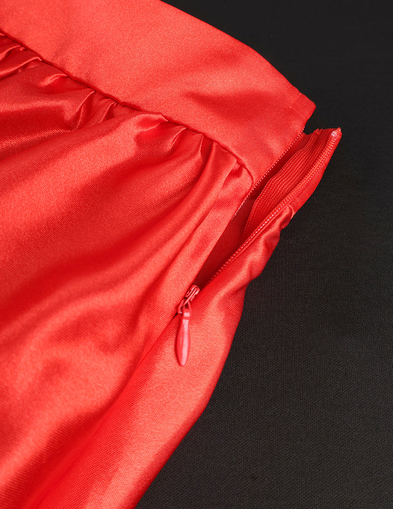Ekouaer Satin Bow High Waist Tiered Midi Skirt Party Cocktail Skirt